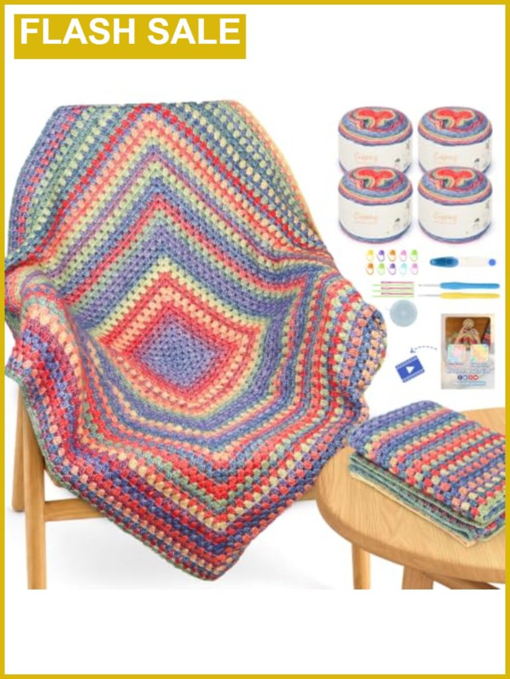 Beginner Crochet Blanket Kit Granny Square Instructions Hooks Yarn